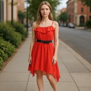 Emerald Sundae Womens Juniors Dress Size Small with Belt Orange Lace Strappy